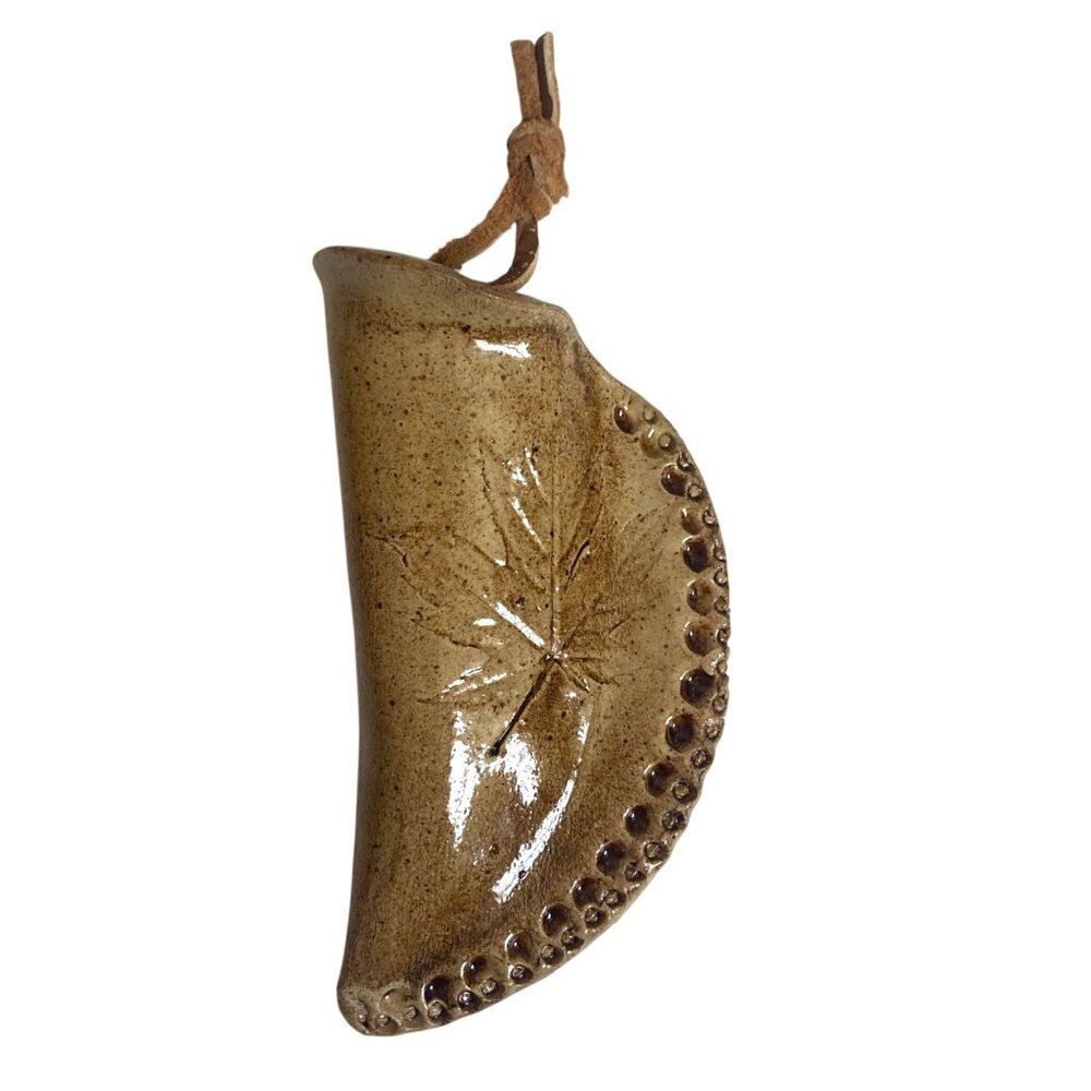 Vintage Studio Art Pottery Wall Pocket Vase Maple Leaf Imprint Rustic Farmhouse